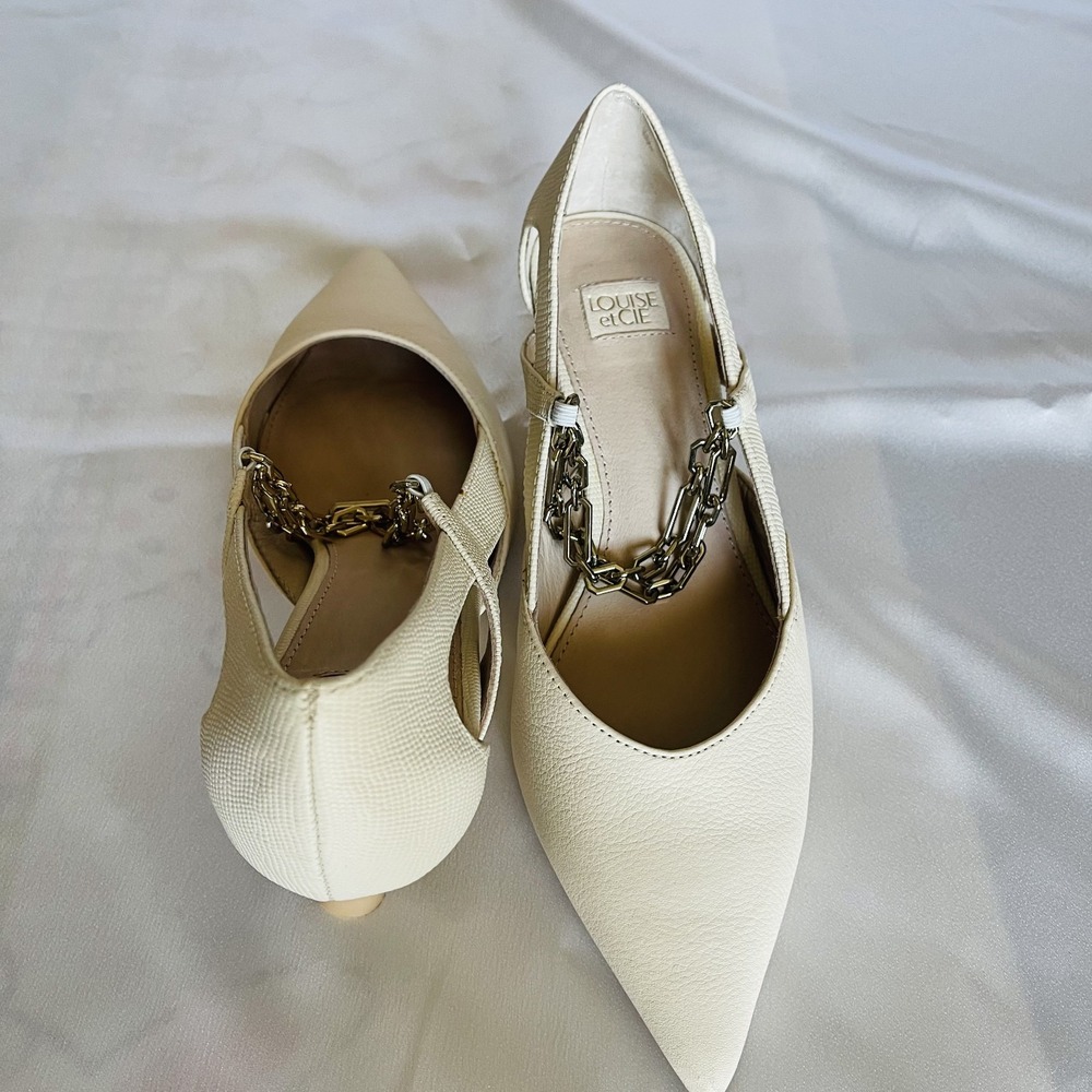 Louise et Cie Beige Soft Leather Chain Detail Heels Size 6.5 - Picture 3 of 11